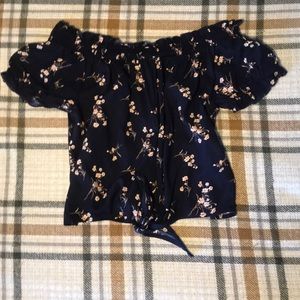 Off the shoulder navy flower crop top
